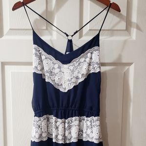 Charming Charlie's Lacey Cream and Navy Dress